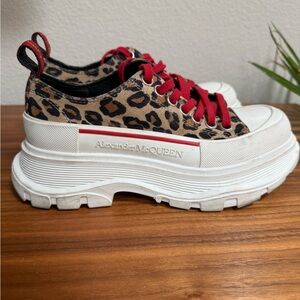 Alexander McQueen Leopard Print Platform Sneakers with Red Laces